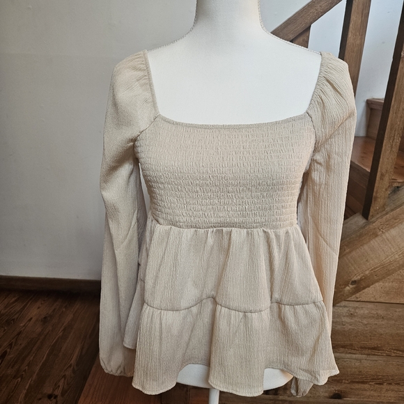 Madden Girl Cream Smocked Blouse - Picture 2 of 9